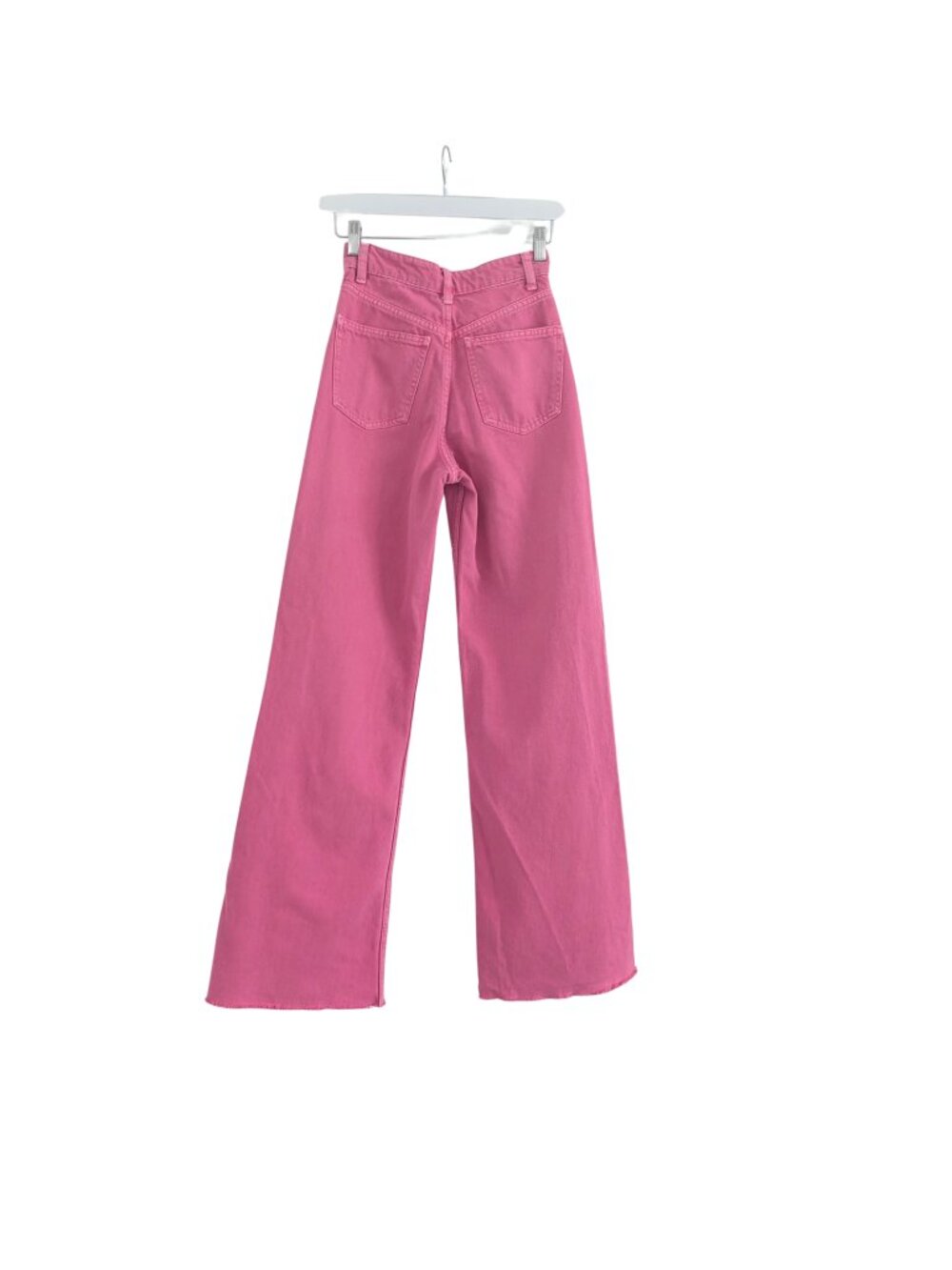 ZARA Hot Pink High Rise Wide Leg Jeans Raw Hem Barbiecore Size  2 - Picture 3 of 6
